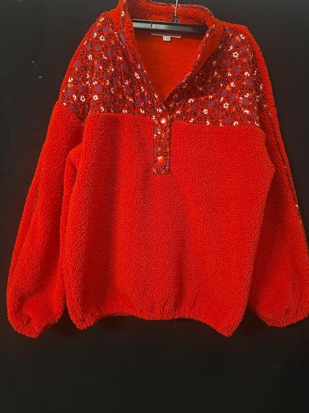 LOFT Red Sherpa Fleece Floral Snap Pullover Size XS